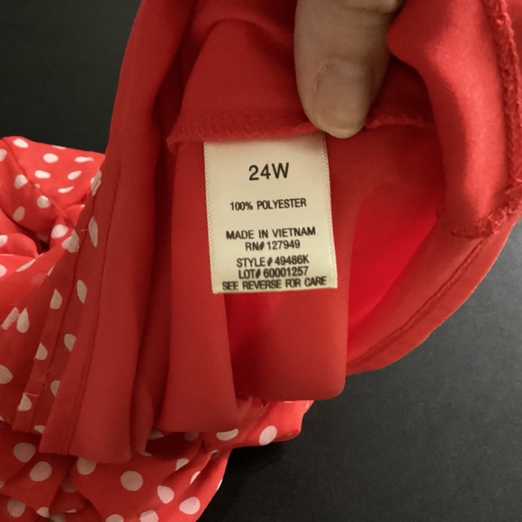 Emma Michele Womens White Polka Dot Red Dress Round Neck Sleeveless Sz 24W Midi - Picture 6 of 12